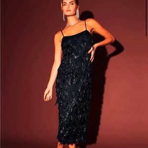 NWT New York & Company Endless Rose Diagonal Sequin Fringe Slip Dress